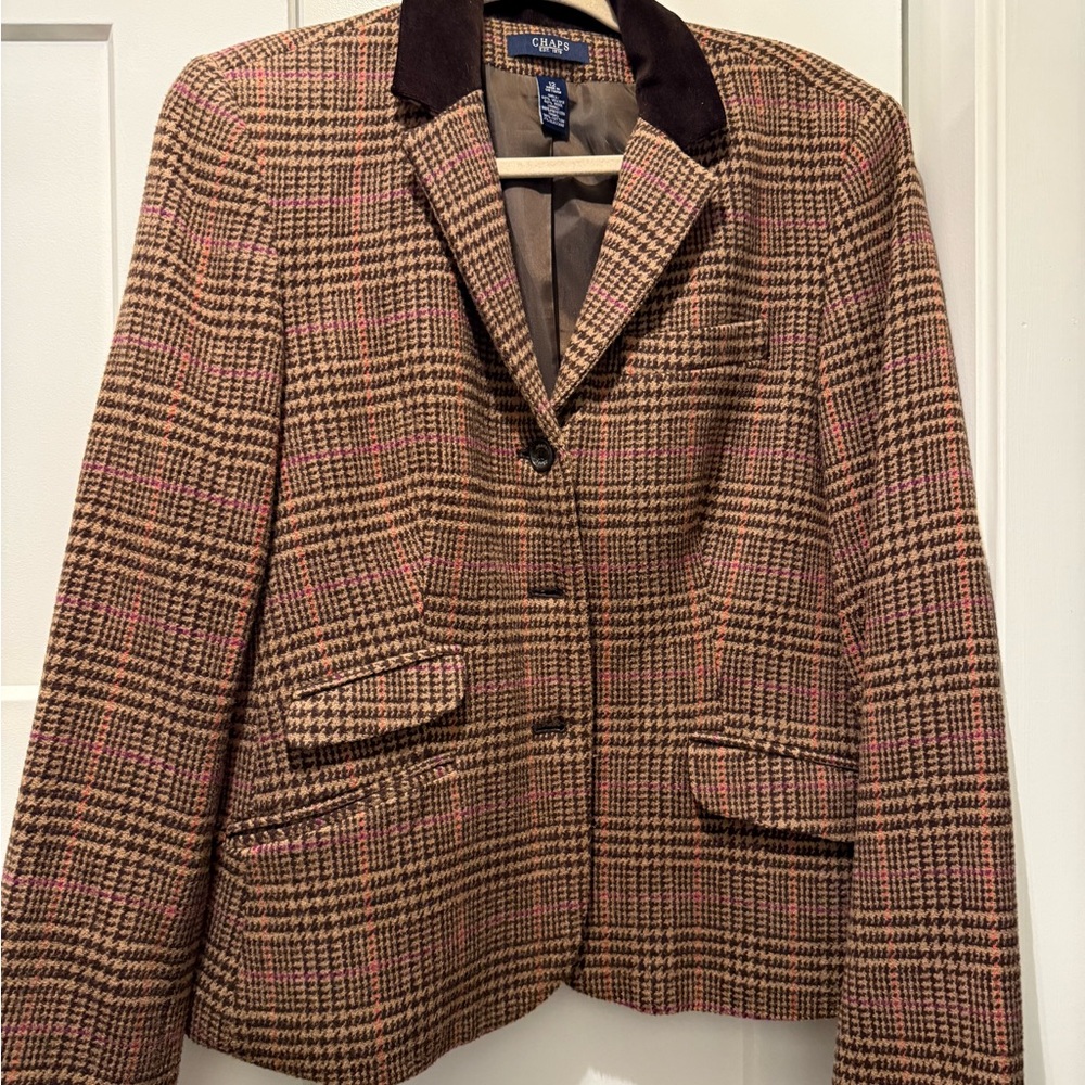 Chaps Plaid Brown and Pink Wool Blazer - Medium Size